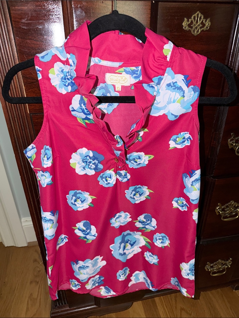 Mud Pie Fuchsia Sleeveless Floral Ruffle-Trim Top